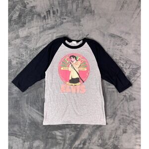 Elvis Presley Sun Records Raglan Baseball Tee‎ Graphic Shirt Gray/Black S Y2K